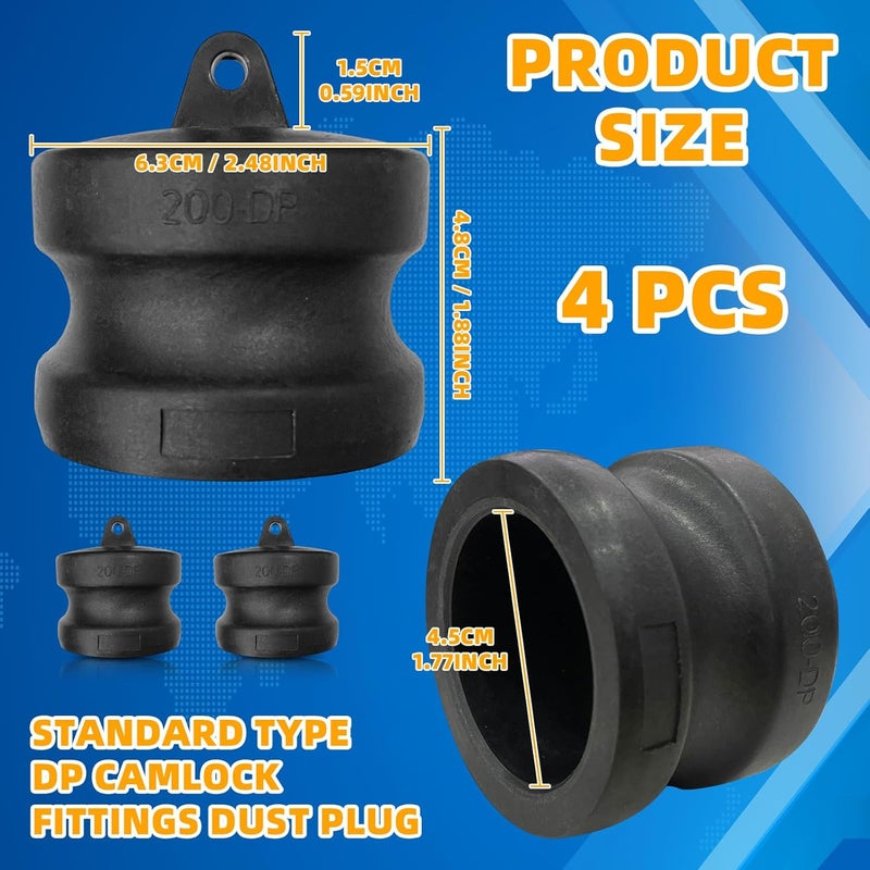 DEELEDM 4PCS Polypropylene Cam Groove Hose Fitting 2 Inch Standard Type DP Camlock Fittings Dust Plug, Cam Lock Quick Couplings Dust Plugs - Image 2